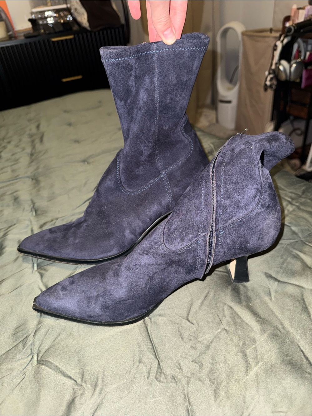 Dolce Vita Navy Suede Pointed-Toe Sock Booties